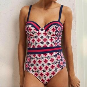 BODEN PORTOFINO CUP SIZE 1 PIECE SWIMSUIT BEAUTIFUL MOROCCAN TILE PRINT SZ 36C